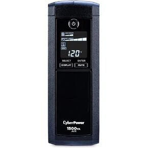 CyberPower CP1500AVRLCDTAA Intelligent LCD UPS System, 1500VA, 900W, 12 Outlets, AVR, Mini Tower, TAA Certified