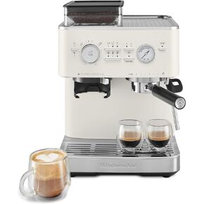 KitchenAid Semi Automatic Espresso Machine with Burr Grinder, 2.5L, KES6551PL, Porcelain White