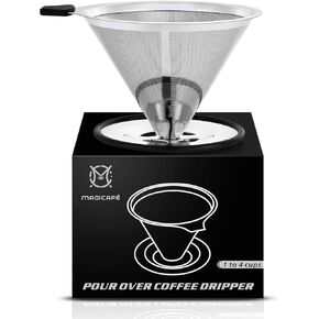 Pour Over Coffee Dripper - Stainless Steel Micro Mesh Filter with Scoop Fits Most Travel Mugs,Tea And Coffee Cups