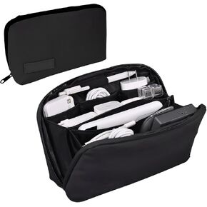 Tech Organizer Travel Case, Travel Gear Tech Bag Electronics Accessories Organizer Pouch, Waterproof Travel Essentials Bag for Cables, Cords, Chargers (Black)