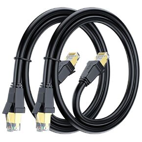 Cat 8 Ethernet Cable 1.5 ft, Ethernet Cable, Ethernet Cable with Gold-Plated RJ45 Connector, LAN Internet Cable, Network Cable for Modems, Routers, High Speed Ethernet Cable, Black, 2 Pack