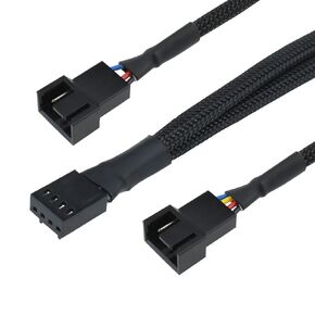 2 Way 4 Pin PWM Fan Splitter Cable, 4 Pcs 10 Inches PWM Fan Splitter 1 to 2 Converter, Black Sleeved PC Fan Extension Cable for Computer ATX Case 4-Pin/3-Pin Cooling Fan Cable