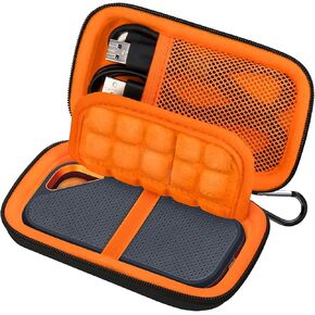 Lacdo Hard Case for SanDisk Extreme/SanDisk Extreme PRO/SanDisk Portable SSD External Solid State Drive 500GB 1TB 2TB 4TB Card SD Card Organizer Shockproof EVA Protective Storage Travel Bag,Orange