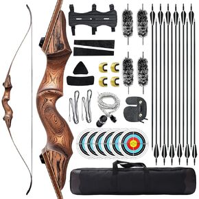 60" Black Hunter Takedown Recurve Bow 20-60 Lbs Wood Riser Right Hand Archery Bow Recurve Practice Bow with Arrows and Extra Bowstring for Adults Target Parctice