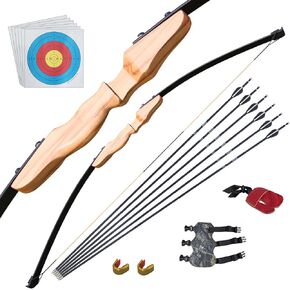Archery Recurve Bow and Arrow Set for Adults Beginner, Youth Archery Bow Set Right Handed, Longbow Wooden Bow 30lbs 40lbs for Outdoor Training Practice Target Backyard Game Shooting (Raw Wood 30lbs)