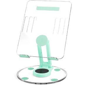 Acrylic Tablet Stand for Desk with 360° Rotating Base,Clear Portable Cell Phone Holder,Foldable Tablet Holder for Desk Home Office,Kitchens and Travel