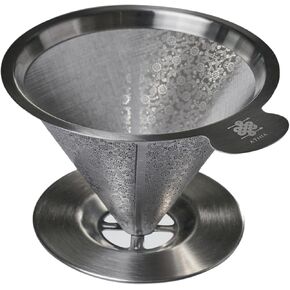 ATHIA GOLDEN DRIPPER, STAINLESS STEEL COFFEE FILTER, PAPERLESS FILTER, REUSABLE COFFEE FILTER, COMPATIBLE WITH MSOT COFFEE MAKERS (Silver, Flower Carving)