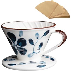 Pour Over Coffee Maker, Ceramic Coffee Filter Dripper with 100pcs Filter Paper, 60 Angle Pour Over Coffee Maker Large for 1-4 People