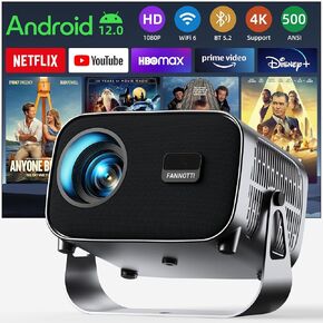 [Built-in Apps & Electric Focus] Smart Projector with WIFI and Bluetooth, 500ANSI Native 1080P Portable Projector, Auto Correction Movie Projector for Home Theater,Compatible with IOS/Android/HDMI/USB