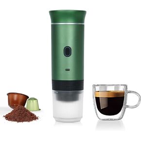 Portable Espresso Machine, Mini Espresso Maker, Self Heating Coffee Maker Compatible Ground Coffee, NS and DG Capsule,For Camping Hiking RV Outdoor Travel Green