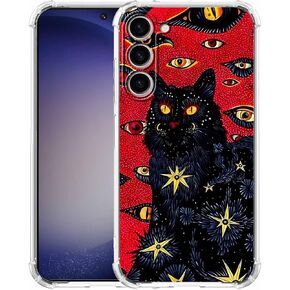 for Samsung Galaxy S23 Case with Hippie Art Design,Trippy Cute Cool Black Cat Pattern Case for Men Women,Clear Slim Soft TPU Bumper Case,6.1"(Hippie Cat)