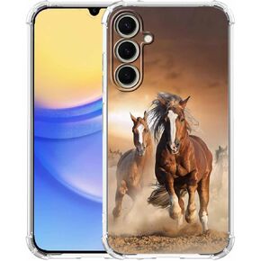 for Samsung Galaxy A15 Case with Horse Design,Brown Running Horses Pattern Case for Men Women,Clear Slim Soft TPU Bumper Case,6.5"(Horse,a15)