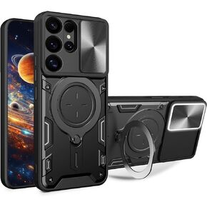 Ysnzaq Armor Case for Samsung Galaxy S25 Ultra (Not S25) with Rotatable Kickstand, Military Grade Shockproof Protective Phone Case with Slide Camera Cover for Samsung Galaxy S25 Ultra CQ Black
