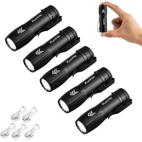 KunHe Small Rechargeable Flashlights, Mini LED Pocket Flashlight Battery Operated, Bulk Flash Light Clip for Home, EDC, Stocking Stuffers for Men Adults, 5 Pack