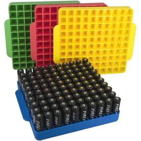 100 Slot Battery Storage Organizer, AA Battery Case Holder Storage Vault Container for Drawer Organization Holds 100 AA Batteries (Batteries Not Included) RED