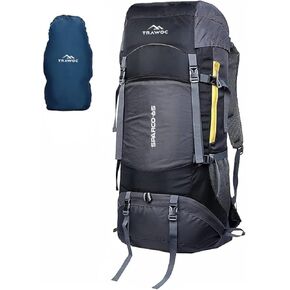 SPARCO 65L Travel Backpack Hiking Trekking Camping Rucksack for Men & Women, Rain Cover/Shoe Compartment, Black