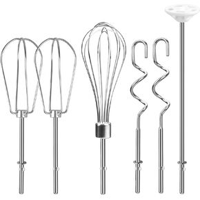 Hand Mixer Attachments Beater, Whisk, Blending Rod and Dough Hooks, Stainless Steel Hand Mixer Accessories Compatible with Kitchenaid Hand Mixers KHM3 KHM5 KHM7 KHM9, Set of 6