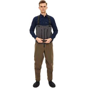 Fishing Waders Zip-Front Chest Waterproof Zippered Stockingfoot Grey Waders Welded Seams Upstream Wading Gear for Hunting