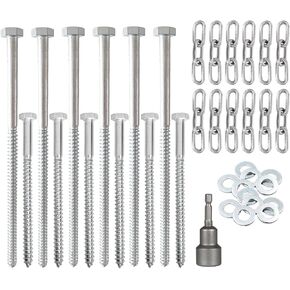 6pcs 3/8 x 8 and 6pcs 3/8 x 12 Heavy Duty Camping Ground Anchors, Non-Rust Tent Stakes Screw in Kit for Securing Animals, Trampoline, Carports, Canopies, Sheds, Swing Sets for High Winds