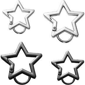 4pcs Star Carabiner, 1.61in & 1.26in Zinc Alloy Cool Cute Star Carabiner Clip Fashionable Pentagram Carabiner Star Shaped Carabiner Keychain for Keys Ring Camping Outdoor Travel(Black, Silver)