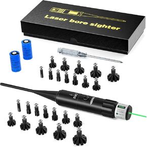 Green Laser Bore Sighter Kit with 2 Sets of The Adapters for .17 to 12GA Caliber Rifle, Pistols, Handgun Universal Hunting Bore sighter Kit with Press Switch & Batteries