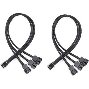 PWM Fan Splitter Cable 3 Way 4 Pin PC Fan Splitter Extension Cable PWM Fan Splitt for Computer ATX Enclosure 2 Pack 12 Inches