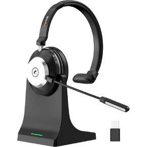 Wireless Headset with Mic for Work with AI Noise Cancelling Microphone Bluetooth Headset with 2.4G USB Dongle & Mic Mute for Laptop/Computer/Cell Phones/Office/Remote Work/Call Center/Zoom/Skype