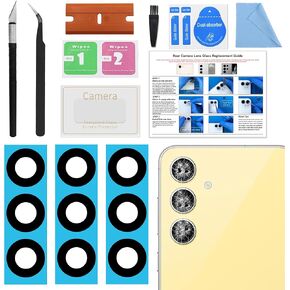 3 Pack for Galaxy S24 FE Back Rear Camera Lens Glass Replacement, Back Camera Lens with Premium Lens Protector Compatible with Galaxy S24 FE, Included Instruction Manual, Toolkit