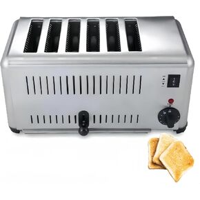 Electric 6 Slice Toaster, Countertop Pop-up Toaster, Stainless Steel Commercial Restaurant Toaster Machine with 6 Wide Slots for Bagel Bread, 1-5 Minutes Timer Cooling Vents