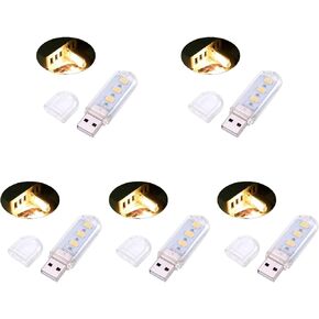 Hemoton 5 Pcs USB Reading Light, Mini Portable LED Night Light USB Keychain Lights for Reading Outdoor Powered Camping Lamp