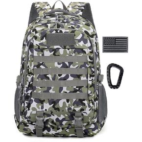 Tactical Backpack, 35L Military Backpacks Hiking Daypack for Men and Women Water-Resistant 3 Day Assault Bag Molle Army Pack with US Flag Patch and Carabiner (Black)