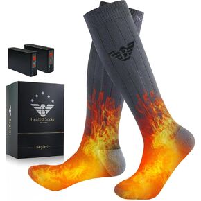 Heated Socks for Men Women - 160℉ / Work 5-10 H 7.4V Heating Socks Rechargeable for Hunting Camping Hiking Grey