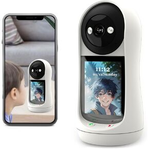 2K Two Way Video Calling Camera with 2.8 inch HD Screen, Indoor Video Camera Actively Call with Phone App for Pet Cat Child Elderly Camera (1Pack)