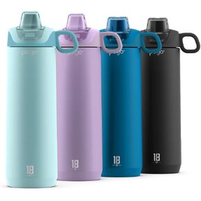 Pogo Active Stainless Steel Insulated Water Bottle with Leak Proof Straw Lid, 18oz, Frost