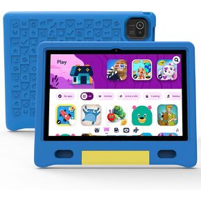 Kids Tablet, 10 inch Toddler Tablet with EVA Protective Case, 2+32GB Storage, 5000mAh, 5G WiFi, Android 13 Tablet for Kids with Google Kids Space, Family Link, Ad-Free Contents (Blue)