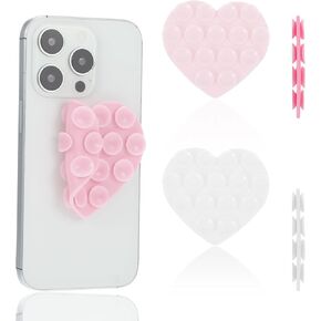 2PCS Heart Suction Phone Grip Silicone Suction Phone Case Heart Suction Cup Phone Grip Double Sided Suction Cup Phone Case for Mobile Devices Mirrors Glass and More(Pink, Clear)