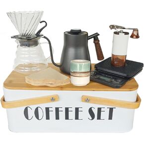 Pour Over Coffee Maker Set Coffee Kettle Scale Server Dripping Cup Bean Grinder Filter Paper Ceramic Cup ALL in 1 Great Portable Metal Box for Traveling Excellent Coffee Gift