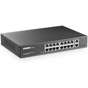 YuLinca 18 Port Gigabit PoE Switch, 16 Ggiabit PoE+, 2 GE Uplink, IEEE802.3af/at Max 250W, Unmanaged Plug&Play Desktop Rackmount Ethernet Switch