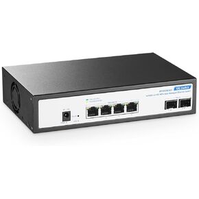 YuLinca 6 Port 10Gbps Managed Switch, 4 x 10G RJ-45 Ports with 2 x 10G SFP+ Slots, Support 10G/5G/2.5G/1000M Auto-Negotiation, Smart Web Managed Gaming Switch