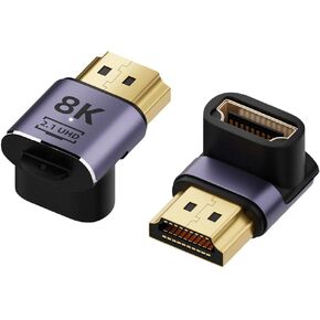 AuviPal 8K@60Hz HDMI Angled Adapter (2 Pack), Up and Down 90° & 270° Right Angle HDMI 2.1 Extender, L-Shape Male to Female Connector, Purple Aluminium Alloy