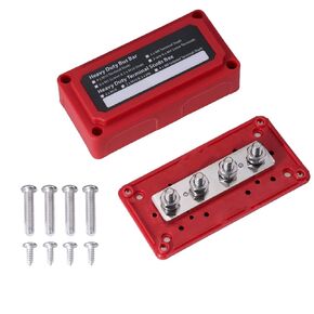 ZOOKOTO 48V 300A Bus Bars Heavy Duty Module Design Power Distribution Block Busbar Box with 4X M8(5/16"") Terminal Studs or Marine RV Trucks Red