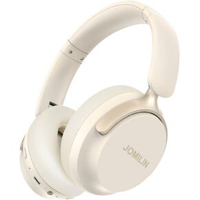 C5 Active Noise Cancelling Headphones, Wireless Over Ear Bluetooth Headphones, 3EQ Modes via Button, 60H Playtime Lightweight Folding Stereo Bass Headset with Mic, for Travel Home Beige White