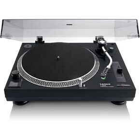 Lenco L-3828BK Direct-Drive Turntable | Moving Magnetic Cartridge | Direct Drive Turntable | Integrated Stereo Pre-Amplifier
