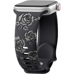 DaQin Glossy Floral Engraved Bands Compatible with Apple Watch Band 40mm 38mm 41mm 42mm 44mm 45mm 46mm 49mm Women Men, Cute Soft Silicone Sport Strap for iWatch Series 10 9 8 7 6 5 4 3 2 1 SE Ultra