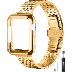 Slim Metal Band with Apple Watch Band 40mm 41mm 38mm 45mm 44mm 42mm, Dressy Stainless Steel Chain Strap for Women Man iWatch Bands Series 9 8 7 6 5 4 3 2 1 SE SE2