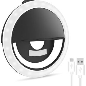 Selfie Ring Light for iPhone & Android, Rechargeable Portable Clip-on Selfie Light for Smart Phone Camera, Girls Makeup(Black)
