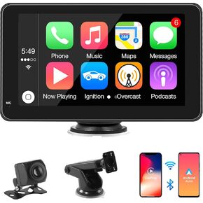 Apple Carplay Screen for Car, 7 Inch Portable Touch Screen Car Stereo with Wireless Carplay & Android Auto, Backup Camera, GPS Navigation, Bluetooth, Mirror Link, TF Card