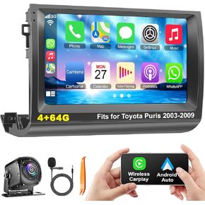 Android 13 Car Radio for Toyota Prius 2003-2009 with Wireless Carplay Android Auto,9 Inch IPS Touch Screen Car Stereo with GPS Nav/Bluetooth/FM AM/Backup Camera/WiFi/SWC/HiFi/Mirrorlink 4G+64G