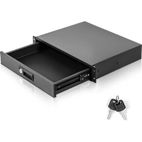 2U Rack Drawer for 19 Inch Server Rack and Network Cabinet, Lockable Sever Rack Case with Key, 2U Server Chassis Capacity to 22 LBS (2U)