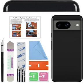 GREEN FUSION Compatible with Pixel 8 Upper Back Glass Replacement, Top Rear Glass Cover for Pixel 8 (Top Section), Includes Repair Tools & Instruction, Obsidian